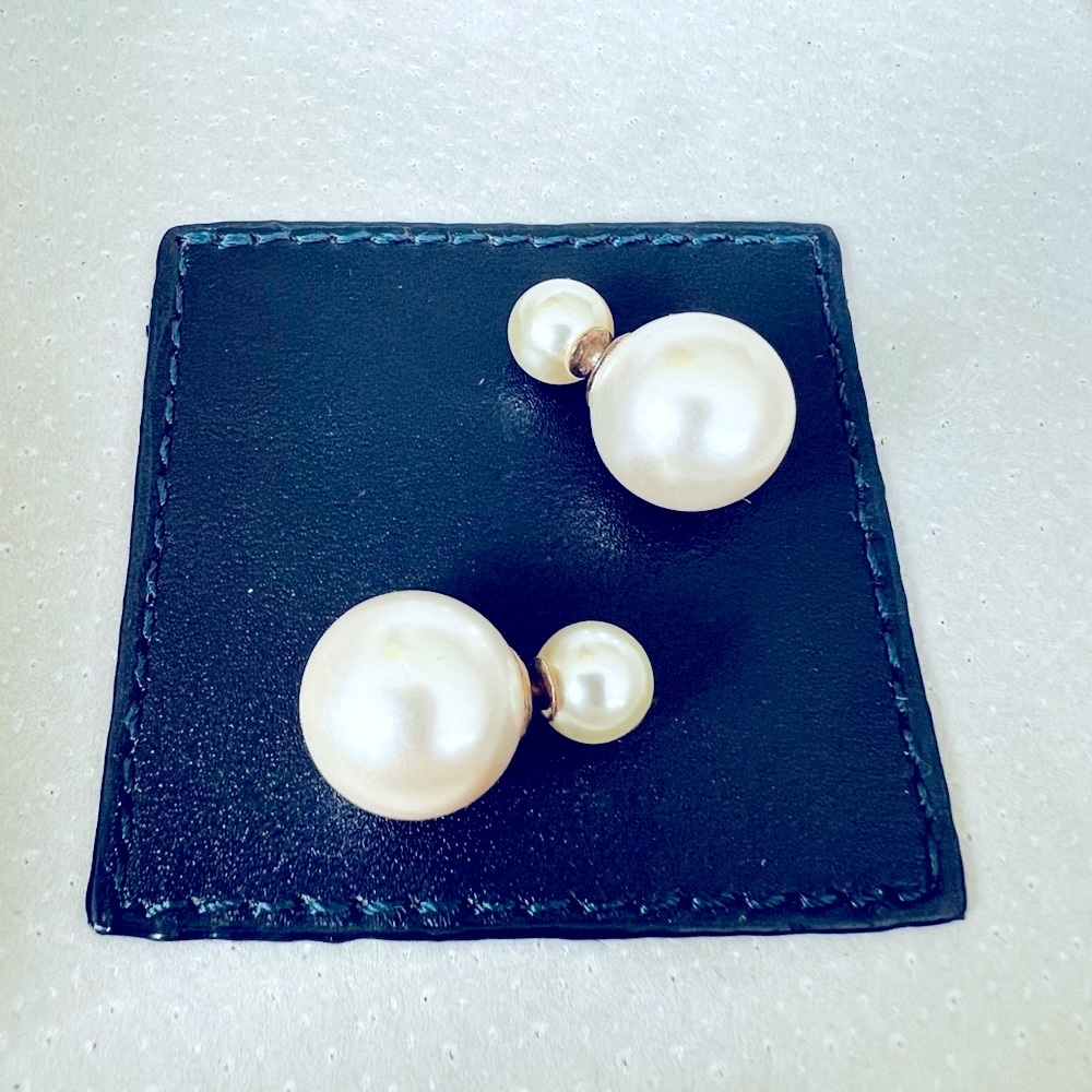 FRESHWATER WHITE ROUND PEARL DOUBLE PEARL STUDS & SILVER 925 - Picture 12 of 13